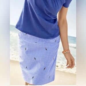 Talbots Blue & White Checkered Mini Skirt with Toucan Bird Size 12